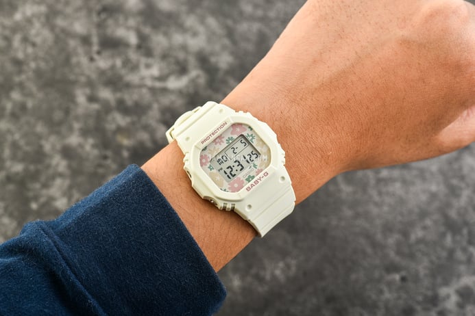 Casio Baby-G BGD-565RP-7DR Retro Pop Floral Pattern Digital White Dial White Pastel Resin Band