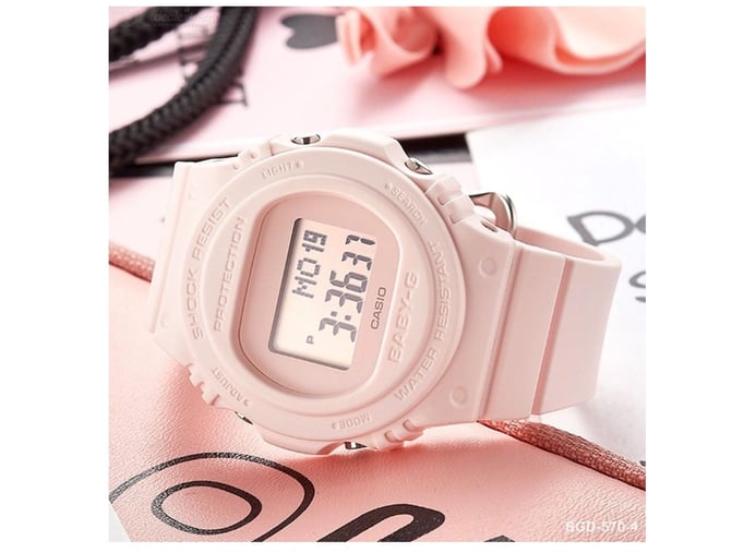 Casio Baby-G BGD-570-4DR Classic Retro Ladies Pink Digital Dial Pink Resin Band