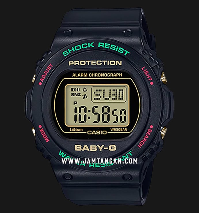 Casio Baby-G BGD-570TH-1DR Throwback 1990s Series Christmas Accents Digital Dial Black Resin Band