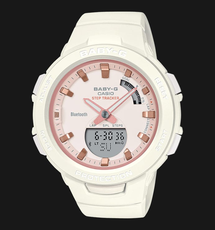 Casio Baby-G For Sport BSA-B100CS-7ADR Ladies Soft Pink Dial White Resin Band