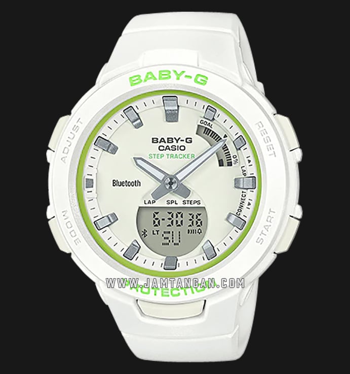 Casio Baby-G G-Squad BSA-B100SC-7ADR Step Tracker Digital Analog Dial White Resin Strap