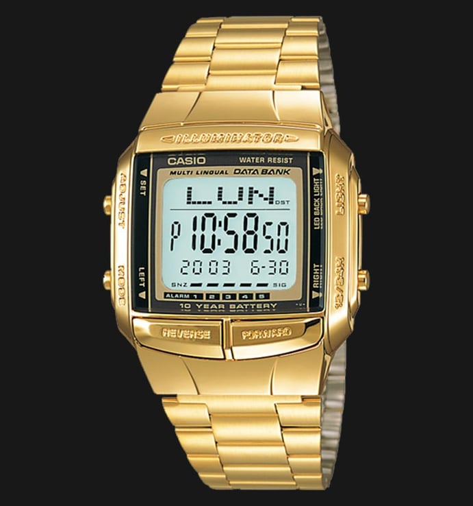 Casio General DB-360G-9ADF Data Bank Digital Dial Gold Ion Stainless Steel Band