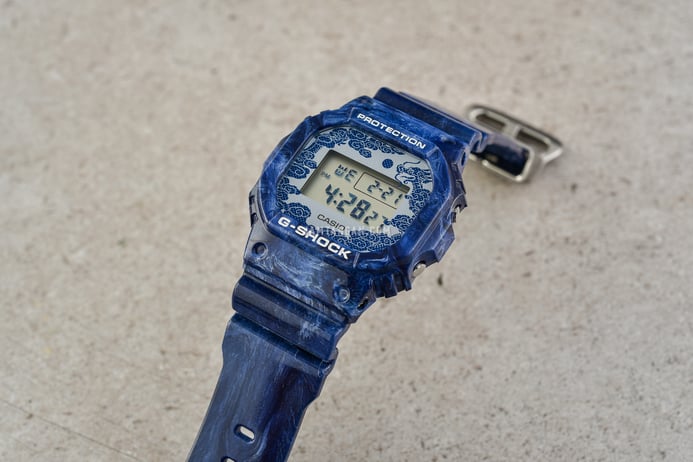 Casio G-Shock DW-5600BWP-2DR Chinese Porcelain Digital Dial Navy Blue Resin Band