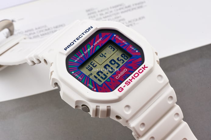 Casio G-Shock DW-5600DN-7DR Psychedelic Multi Colors Series Digital Dial White Resin Band