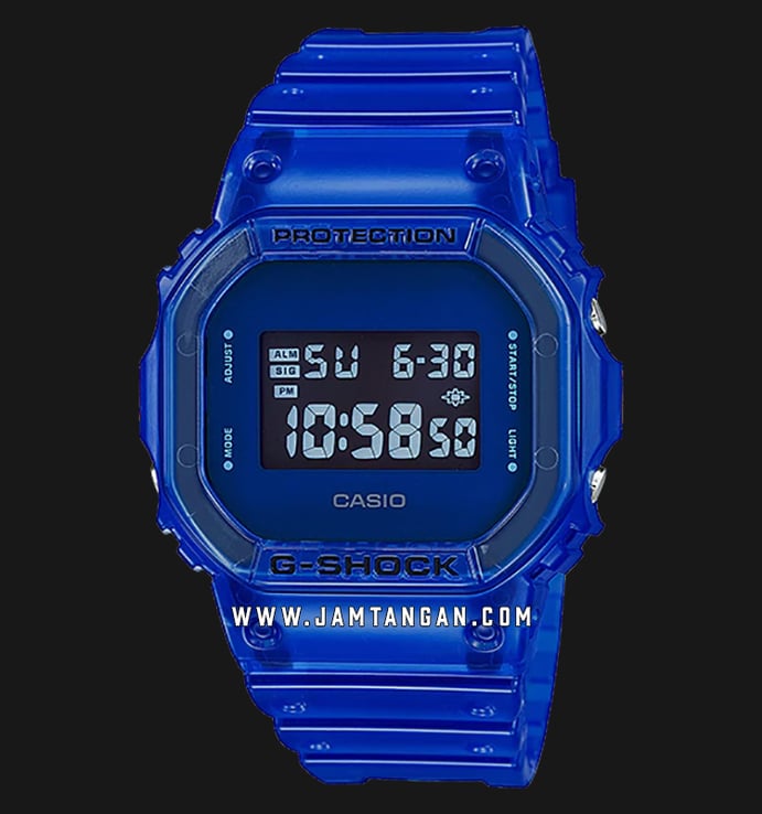 Casio G-shock DW-5600SB-2DR Jelly Color Skeleton Series Blue Digital Dial Blue Clear Resin Band