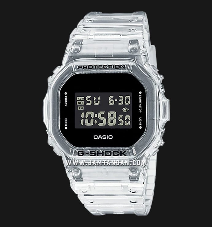 Casio G-Shock DW-5600SKE-7DR Square Black White Skeleton Digital Dial Clear Resin Band