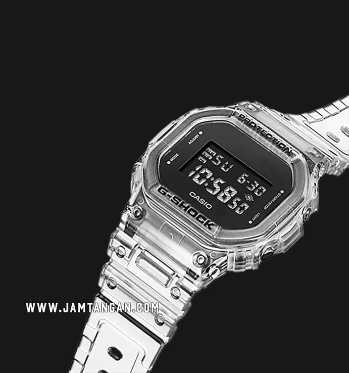 Casio G-Shock DW-5600SKE-7DR Square Black White Skeleton Digital Dial Clear Resin Band