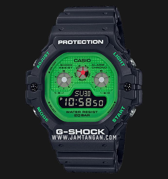 Casio G-Shock DW-5900RS-1DR Special Color Models Green Digital Dial Black Resin Strap