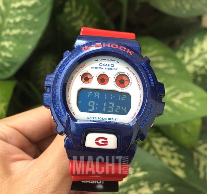 Casio G-Shock DW-6900AC-2DR White Digital Dial Red Resin Strap