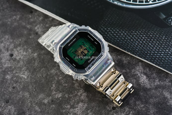 Casio G-Shock DWE-5640RX-7DR 40th Anniversary Clear Remix Digital Dial St. Steel And Resin Band