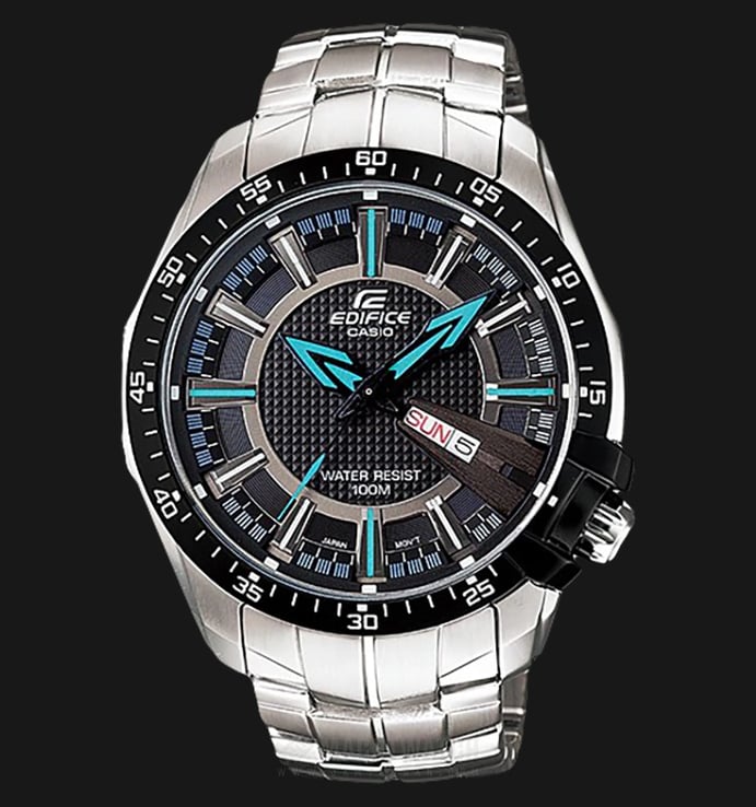 Casio Edifice EF-130D-1A2VUDF Black Pattern Dial Stainless Steel Strap