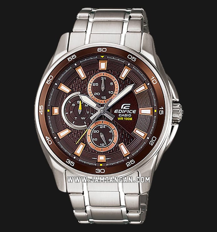 Casio Edifice EF-334D-5AVUDF Men Analog Brown Dial Stainless Steel Strap