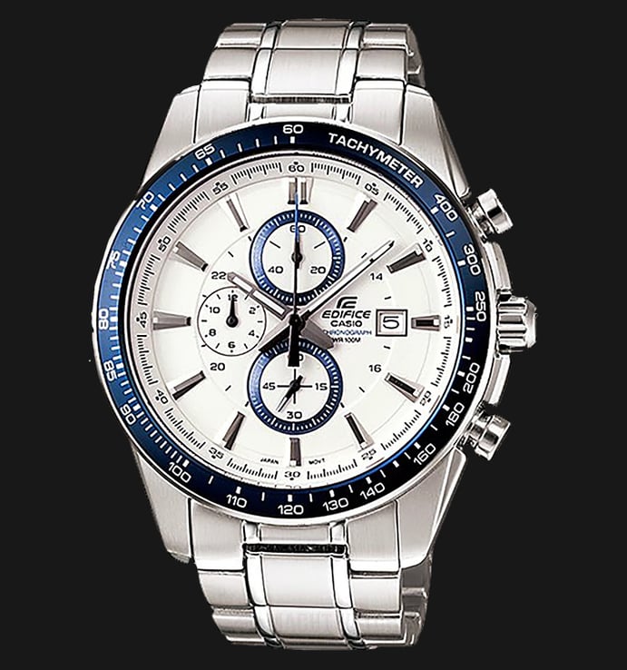 Casio Edifice Chronograph EF-547D-7A2VUDF Water Resistant 100M White Dial Blue Bezel Stainless Steel