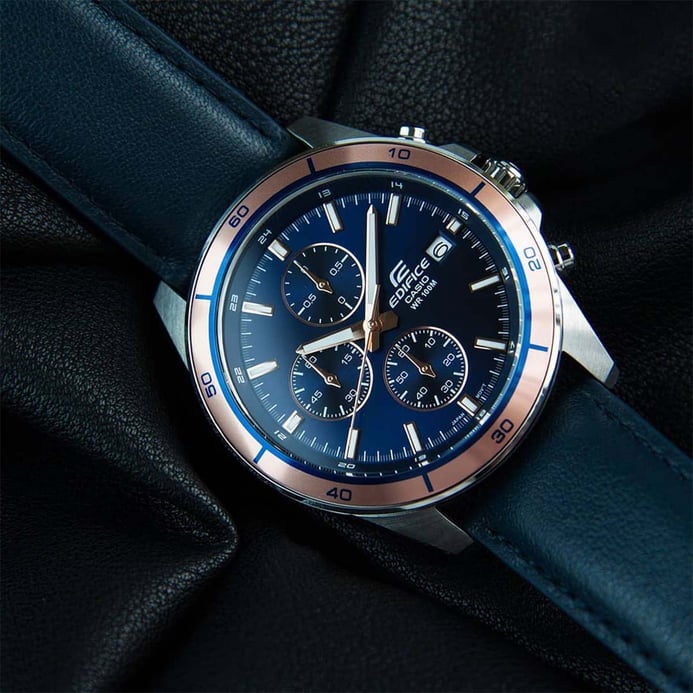 Casio Edifice EFR-526L-2AVUDF Chronograph Men Blue Dial Blue Leather Band