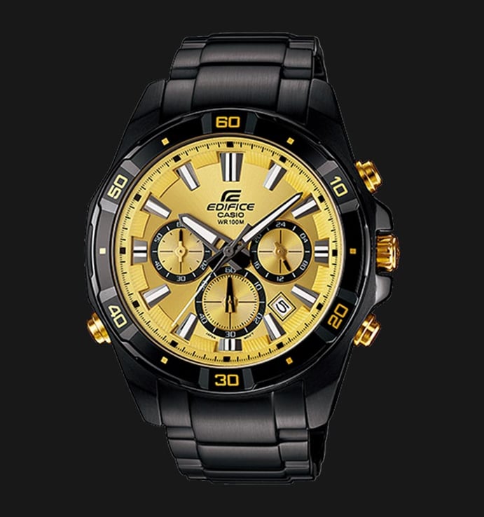 Casio Edifice EFR-534BK-9AVDF Chronograph Gold Dial Black Stainless Steel Strap