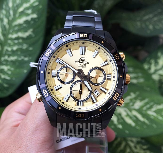 Casio Edifice EFR-534BK-9AVDF Chronograph Gold Dial Black Stainless Steel Strap
