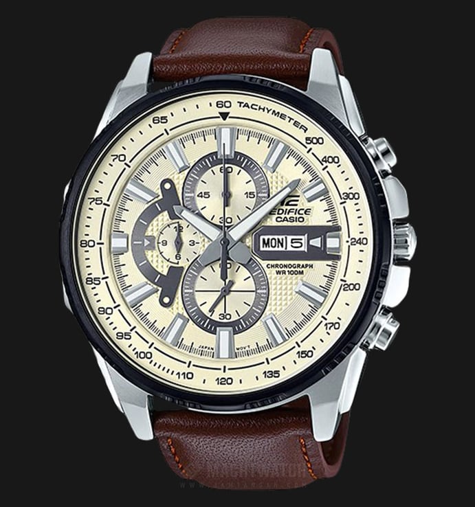 Casio Edifice EFR-549L-7BVUDF Beige Dial Dual Brown Leather Strep Watch