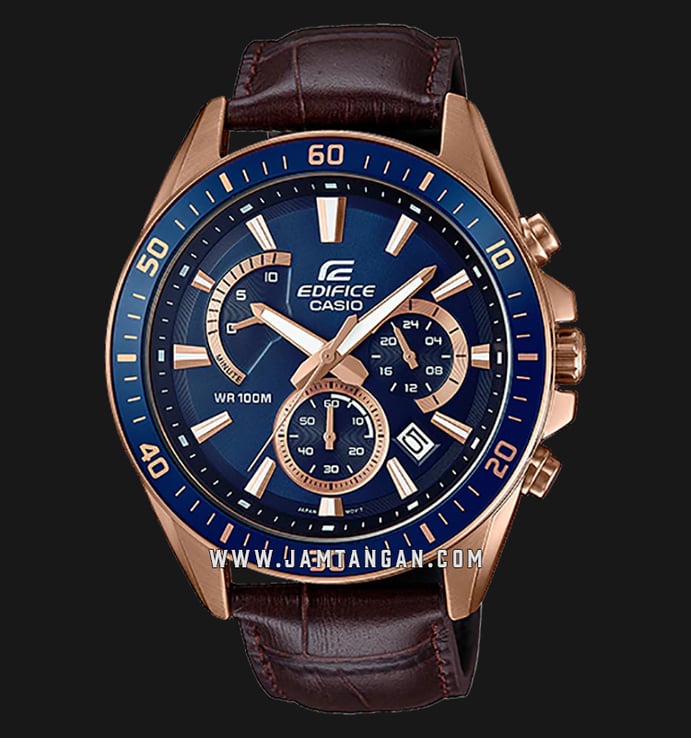 Casio Edifice EFR-552GL-2AVUDF Chronograph Men Blue Dial Brown Leather Strap
