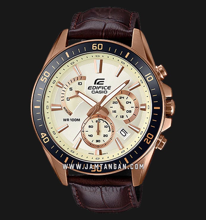 Casio Edifice EFR-552GL-7AVUDF Chronograph Men Beige Dial Brown Leather Strap