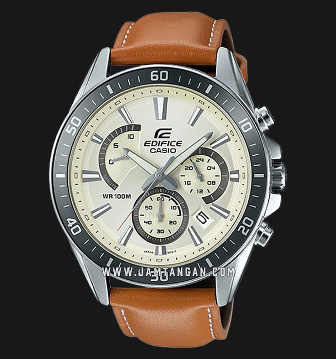 Casio Edifice EFR-552L-7AVUDF Chronograph Men Beige Dial Tan Leather Strap