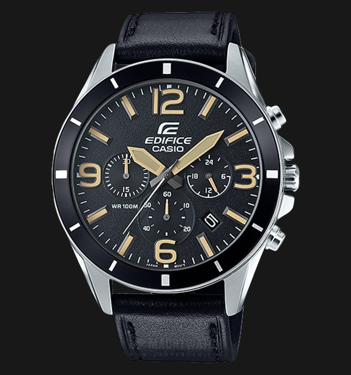 Casio Edifice CHRONOGRAPH EFR-553L-1BVUDF black Dial Black Leather Strep Watch