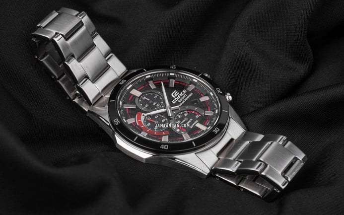 Casio Edifice EFS-S610DB-1AVUDF Chronograph Slim Red Line Black Dial Stainless Steel Band