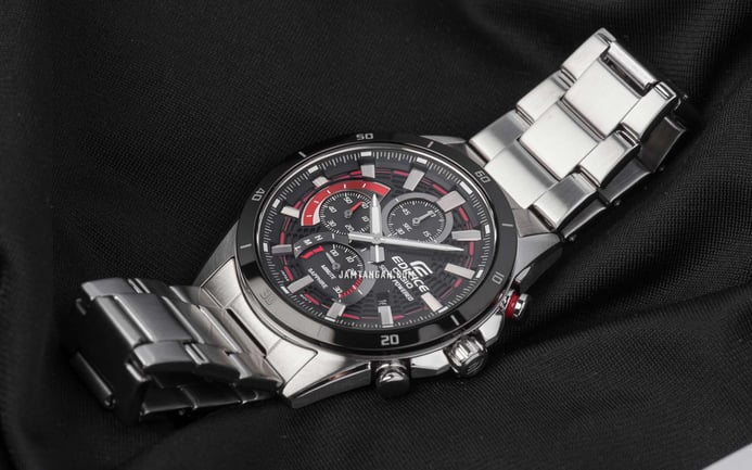 Casio Edifice EFS-S610DB-1AVUDF Chronograph Slim Red Line Black Dial Stainless Steel Band