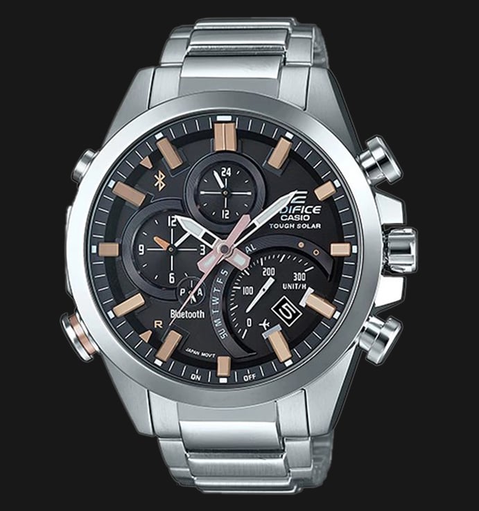 Casio Edifice SMARTPHONE LINK EQB-500D-1A2DR Black Dial Stainless Steel Strap