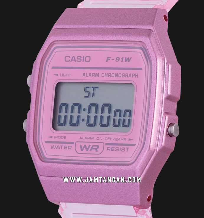 Casio General F-91WS-4DF Digital Dial Light Pink Clear Rubber Band