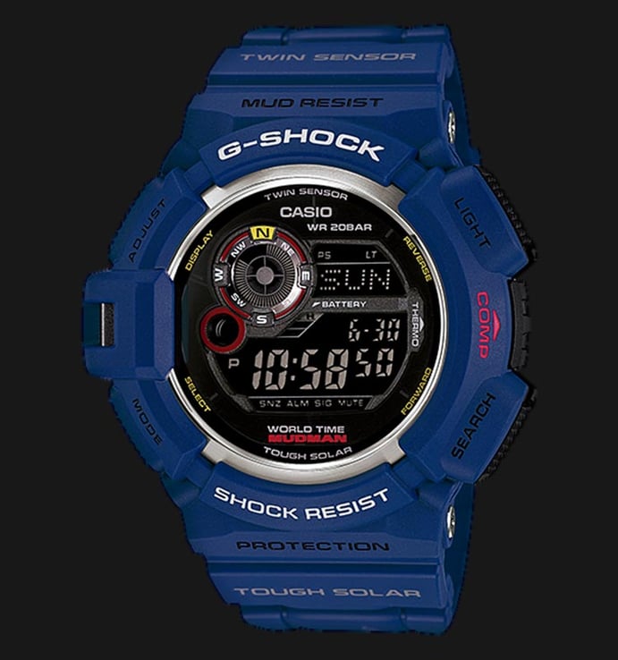 Casio G-Shock Navy Mudman G-9300NV-2DR Tough Solar Black Digital Dial Blue Resin Band