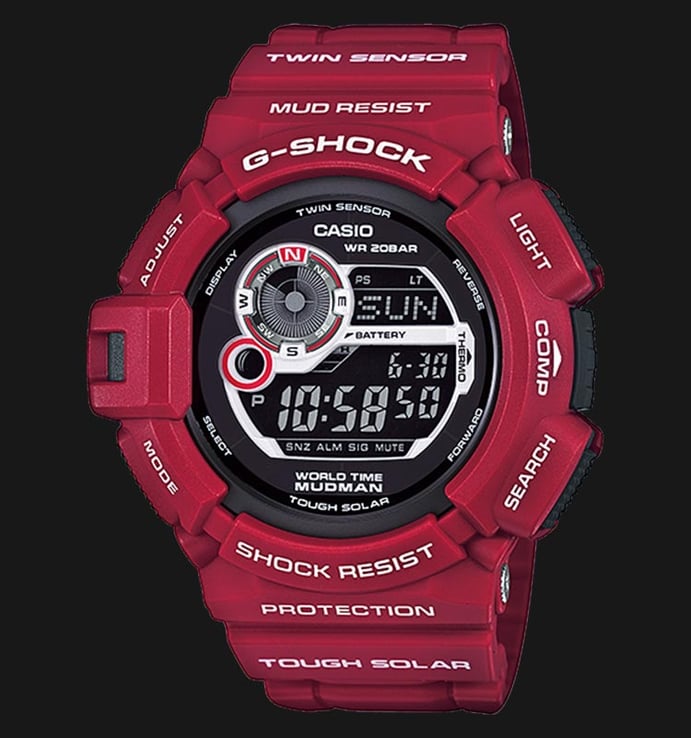 Casio G-Shock Mudman G-9300RD-4DR Men In Rescue Red Tough Solar Digital Dial Red Resin Band
