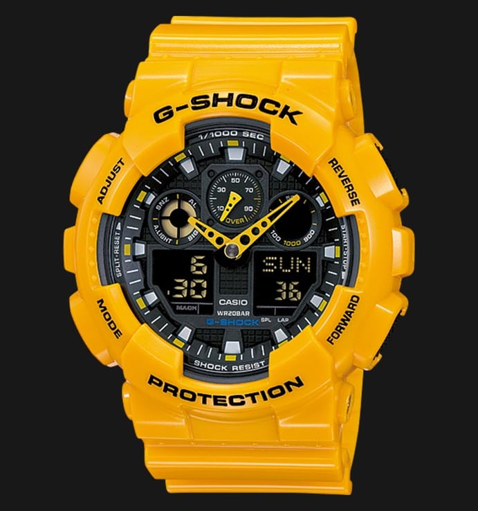 Casio G-Shock GA-100A-9ADR Standard Man Digital Analog Dial Yellow Resin Band