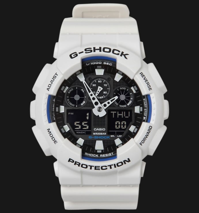 Casio G-Shock GA-100B-7ADR Standard Black Digital Analog Dial White Resin Band