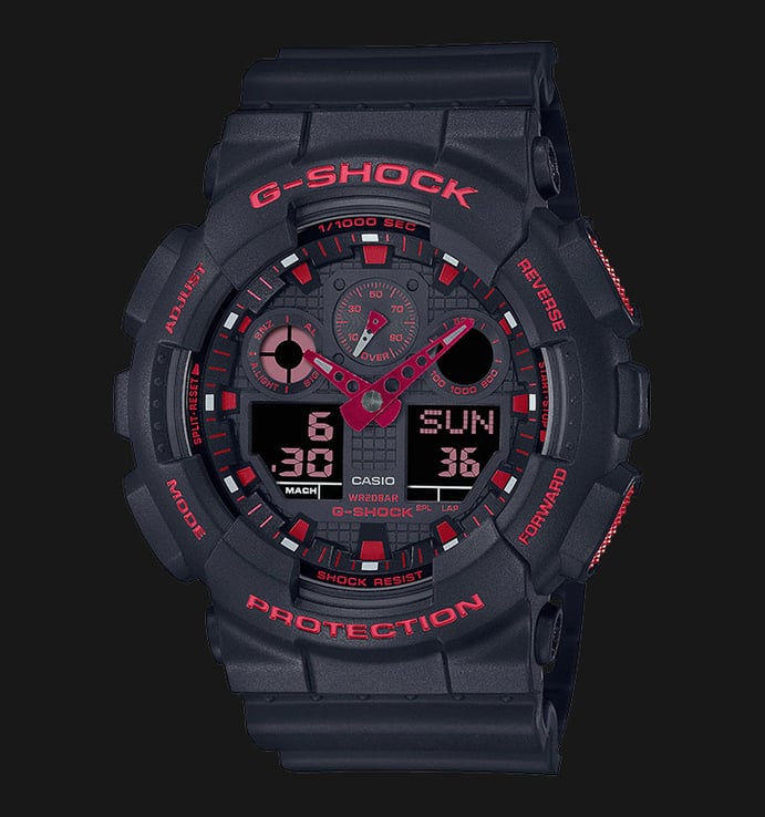Casio G-Shock GA-100BNR-1ADR Ignite Red Series Digital Analog Dial Black Resin Strap