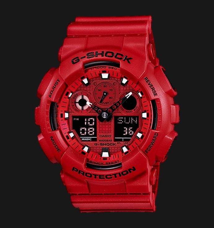 Casio G-Shock GA-100C-4ADR Red Digital Analog Dial Red Resin Strap