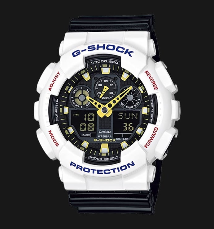 Casio G-Shock GA-100CS-7ADR Black Digital Analog Dial White Resin Strap