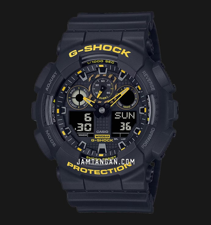 Casio G-Shock GA-100CY-1ADR Caution Yellow Series Digital Analog Dial Black Resin Band