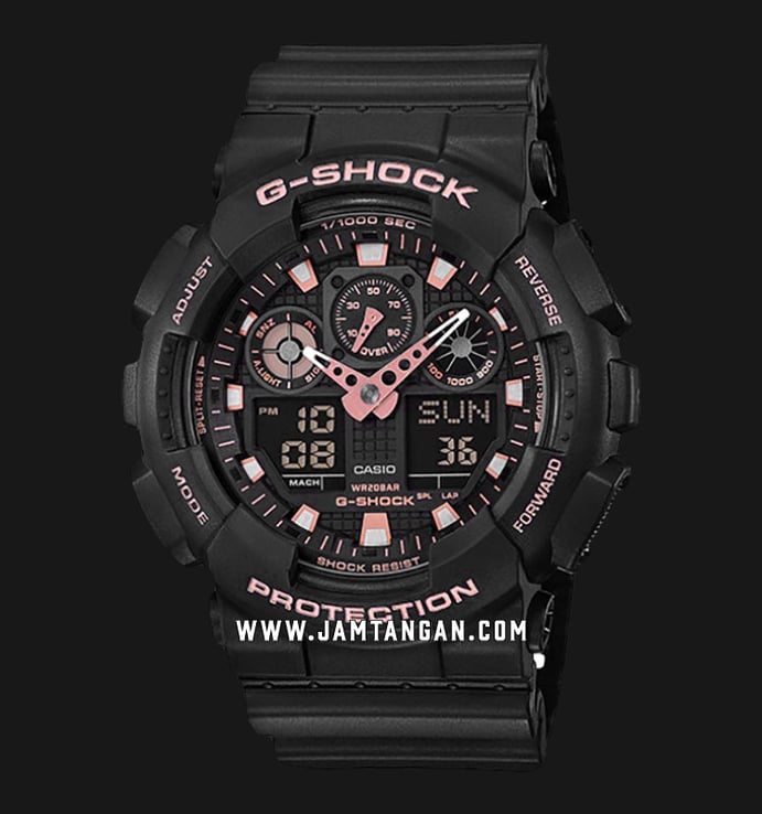 Casio G-Shock GA-100GBX-1A4ER Special Color Models Digital Analog Dial Black Resin Band