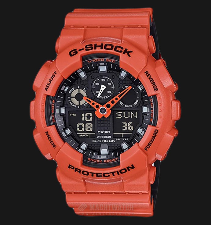 Casio G-Shock GA-100L-4ACR - Water Resistance 200M Orange Resin Band