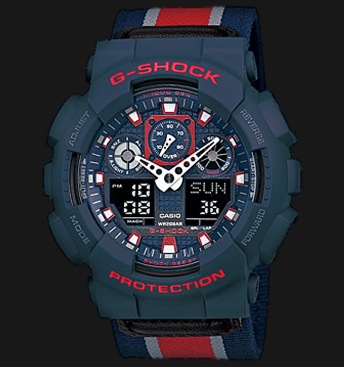 Casio G-Shock GA-100MC-2ADR Black Digital Analog Dial Multi Tone Cloth Strap