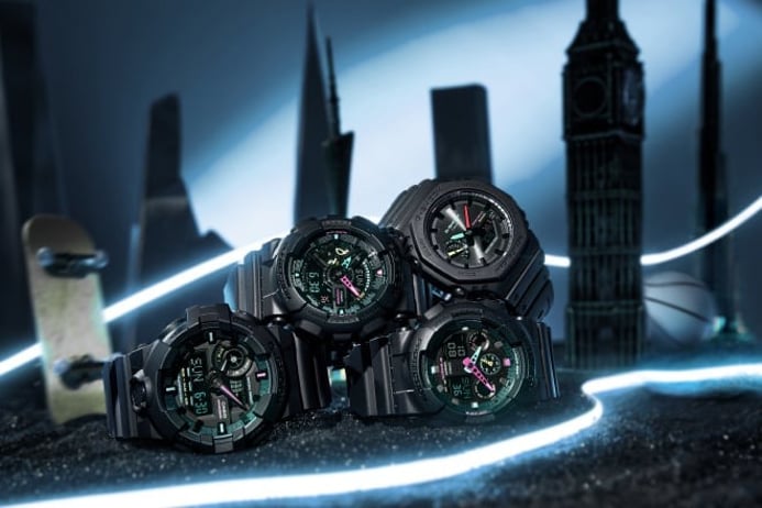 Casio G-Shock GA-100MF-1ADR Multi-Fluorescent Accents Series Digital Analog Dial Black Resin Band