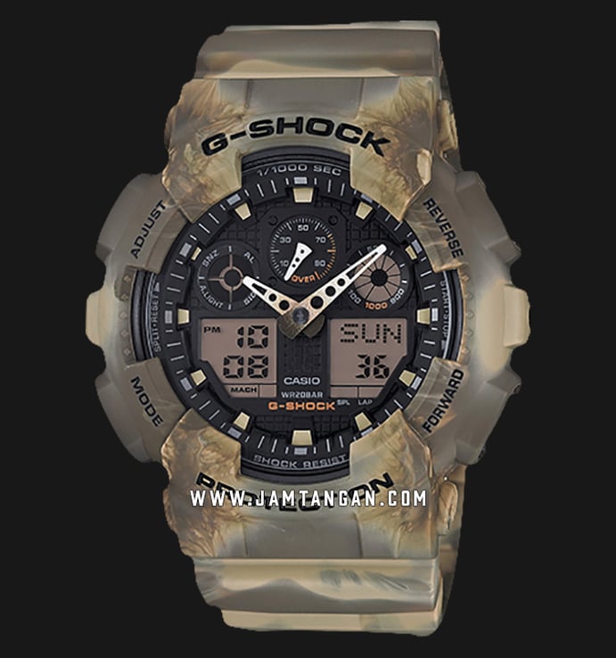 Casio G-Shock GA-100MM-5ACR Marble Edition Camouflage Series Digital Analog Dial Brown Resin Strap