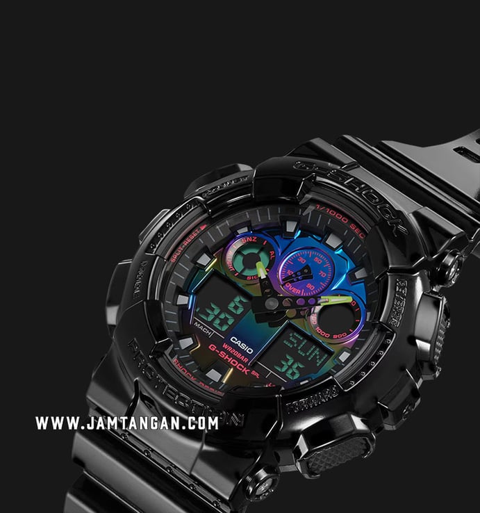 Casio G-Shock GA-100RGB-1ADR Virtual Rainbow Digital Analog Dial Black Resin Band