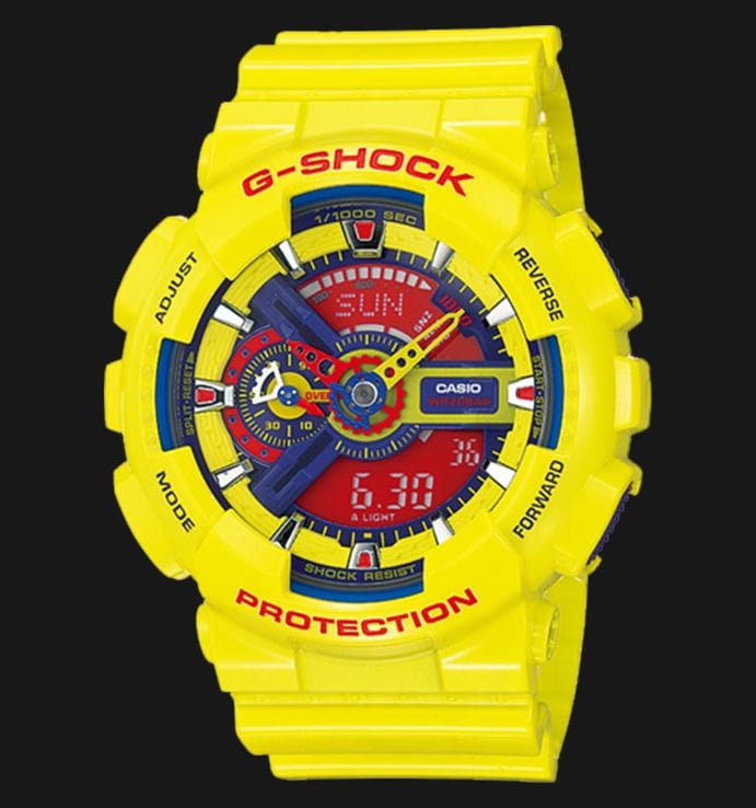 Casio G-Shock GA-110A-9DR Multi Color Digital Analog Dial Yellow Resin Strap