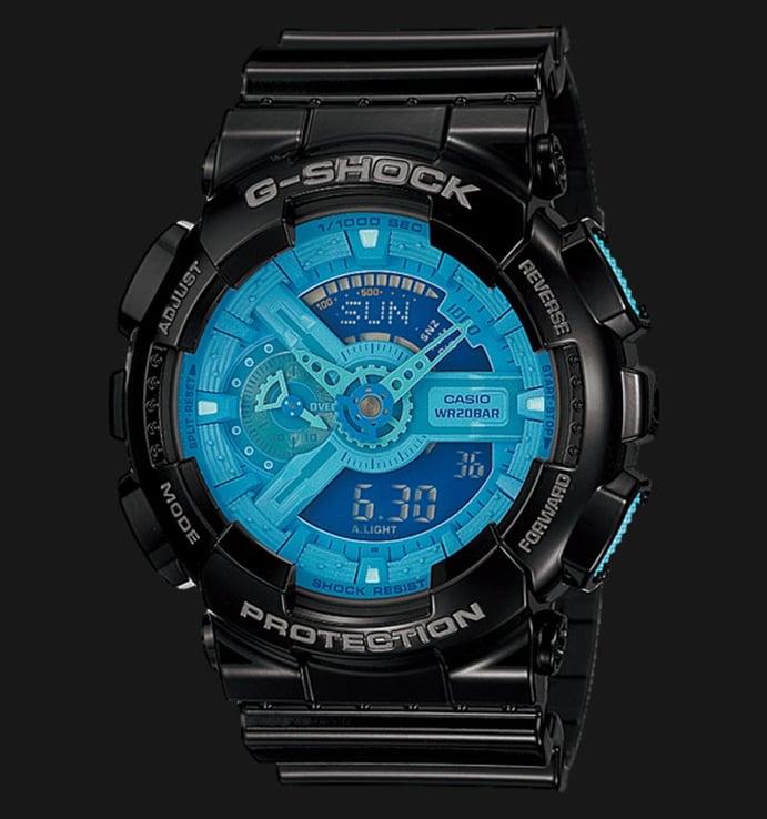 Casio G-Shock GA-110B-1A2DR Blue Digital Analog Dial Black Resin Strap