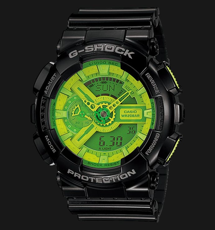 Casio G-Shock GA-110B-1A3DR Green Digital Analog Dial Black Resin Strap