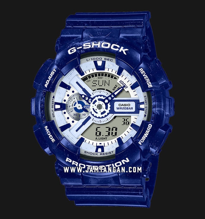 Casio G-Shock GA-110BWP-2ADR Chinese Porcelain Digital Analog Dial Navy Blue Resin Band