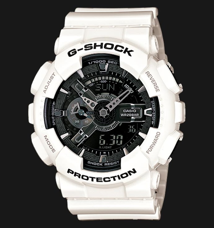 Casio G-Shock GA-110GW-7ADR Black Digital Analog Dial White Resin Band