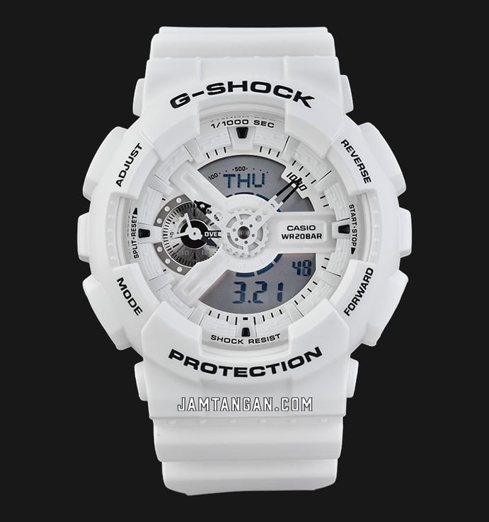 Casio G-Shock GA-110MW-7ADR Marine White Digital Analog Dial White Resin Band