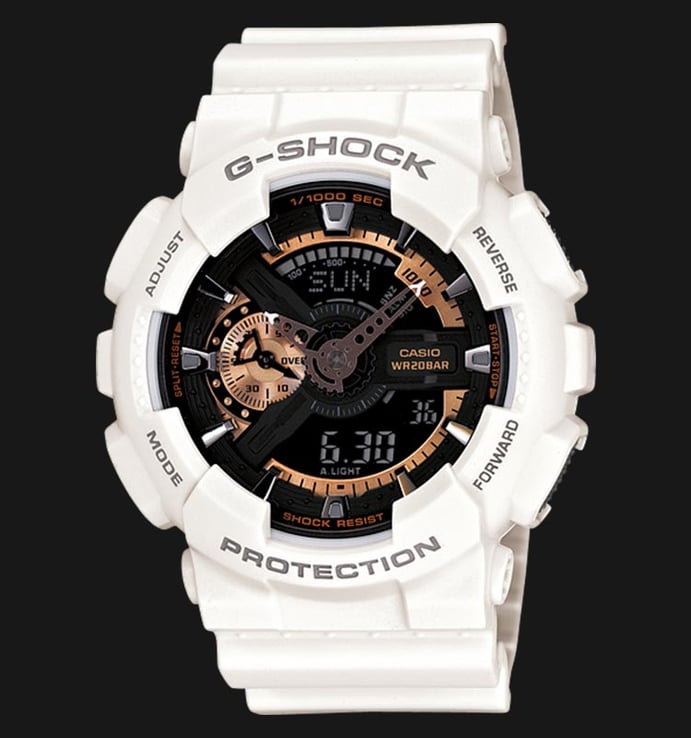 Casio G-Shock GA-110RG-7ADR Black Digital Analog Dial White Resin Band